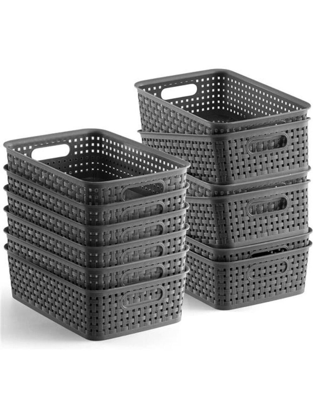 Plastic Storage Baskets Set of 12 Small Organizer Bins for Pantry Bathroom